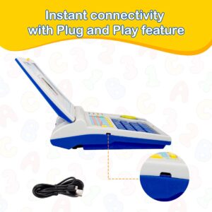 Plug & Play English Learner Educational Laptop Toy with 20 Learning & Playing Activities|Blue & White Color,Dual Power Supply Source:Micro USB Cable(Included)