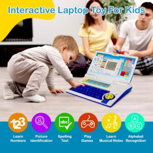 Plug & Play English Learner Educational Laptop Toy with 20 Learning & Playing Activities|Blue & White Color,Dual Power Supply Source:Micro USB Cable(Included)