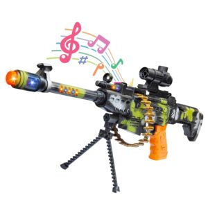 Machine Gun Toy with Stand and Carry Strap, Flashing Lights & Sound Effect | Army Printed/Multi Color