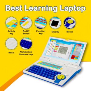 Plug & Play English Learner Educational Laptop Toy with 20 Learning & Playing Activities|Blue & White Color,Dual Power Supply Source:Micro USB Cable(Included)