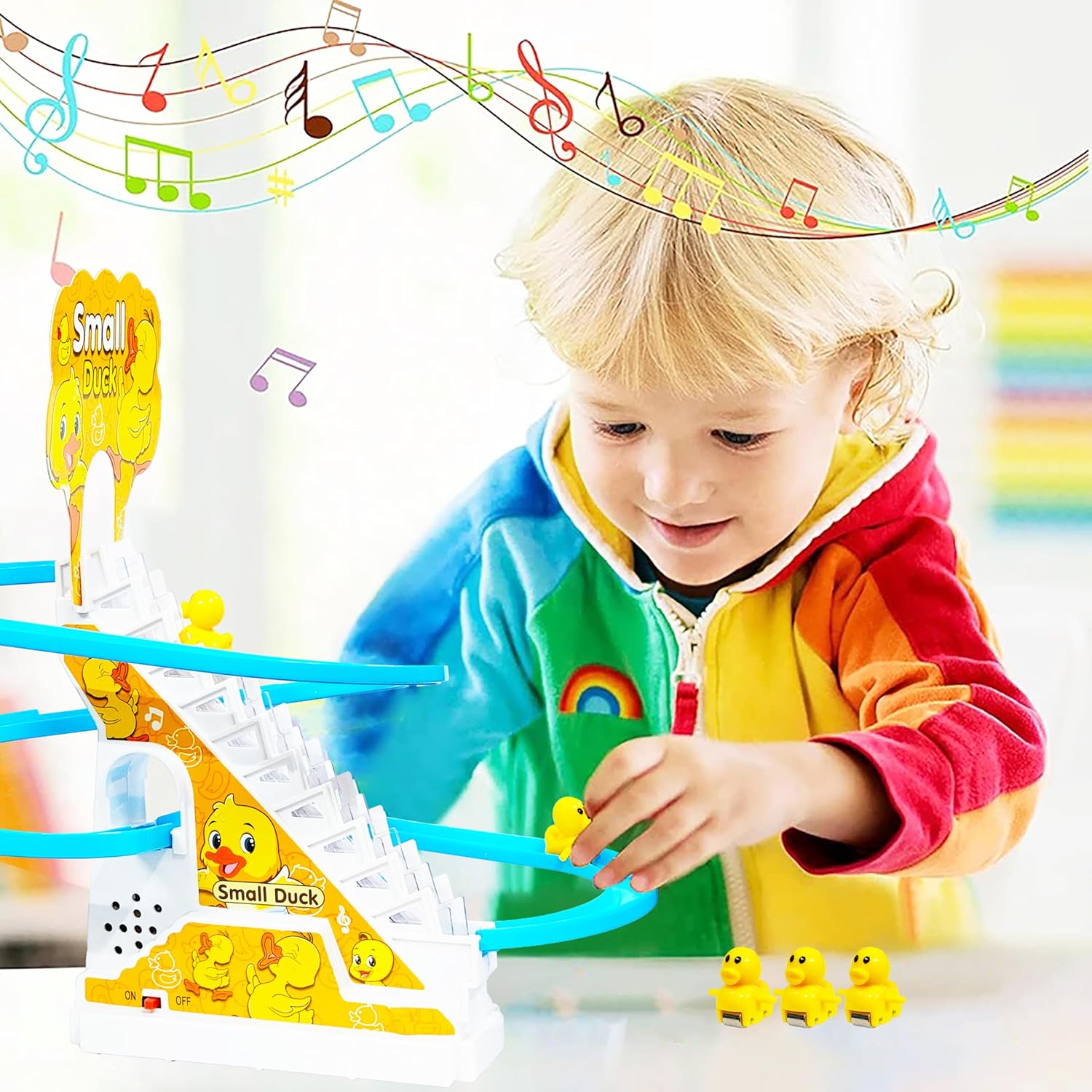 Duck Slide Toy Set, Funny Automatic Duck Chasing Race Track Game Set, Climbing Duckling Lovely Toy Escalator with Lights and Music, Cute Cartoon Ladder with 3 Ducks - Image 5