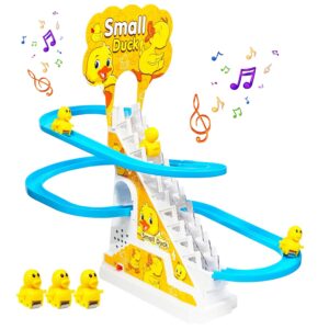 Duck Slide Toy Set, Funny Automatic Duck Chasing Race Track Game Set, Climbing Duckling Lovely Toy Escalator with Lights and Music, Cute Cartoon Ladder with 3 Ducks