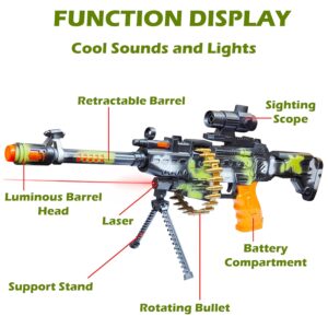 Machine Gun Toy with Stand and Carry Strap, Flashing Lights & Sound Effect | Army Printed/Multi Color