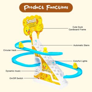 Duck Slide Toy Set, Funny Automatic Duck Chasing Race Track Game Set, Climbing Duckling Lovely Toy Escalator with Lights and Music, Cute Cartoon Ladder with 3 Ducks