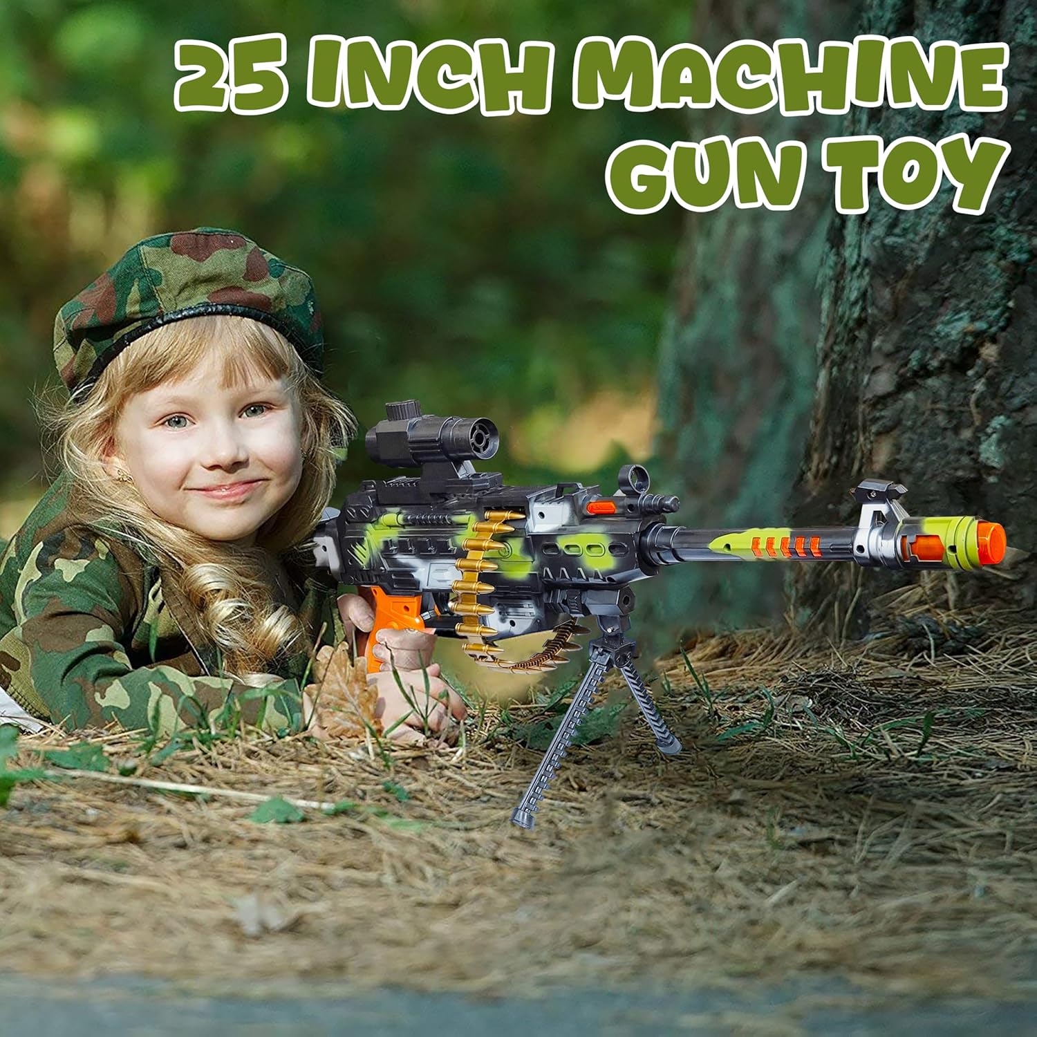 Machine Gun Toy with Stand and Carry Strap, Flashing Lights & Sound Effect | Army Printed/Multi Color - Image 5