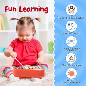 8 Tone Xylophone Learning Toys Kids Educational Knock Playing 2 in 1 Colorful Plastic Percussion Piano Toy