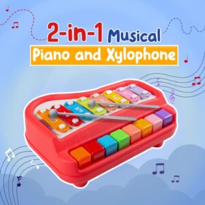 8 Tone Xylophone Learning Toys Kids Educational Knock Playing 2 in 1 Colorful Plastic Percussion Piano Toy