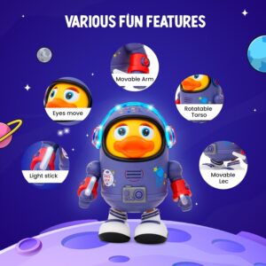 Dancing Space Duck Toy Musical Dancing Space Duck Figure with Lights and Sounds, Space Elements Designed, Dancing Robot for Infants, Babies, Kids