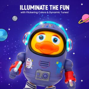 Dancing Space Duck Toy Musical Dancing Space Duck Figure with Lights and Sounds, Space Elements Designed, Dancing Robot for Infants, Babies, Kids