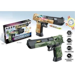 Desert Eagle Gun Toy | Police Army Style Pistol Gun Toy with Movement of Top Loader | Battery Operated Target Projection Sound Effect | Electric Toy Gun