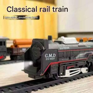 Train Set for Kids – Light & Sound Classic Vintage Engine with Smoke Effect, Rechargeable Battery, Type-C Cable, Water Dropper & Tracks – Battery Operated