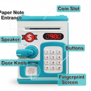Gooyo ATM Machine Toy Savings Bank for Kids & Adults Money Safe Piggy Bank with Light Sound Effects Password Protection Coin & Paper Money Slots Financial Education Toy