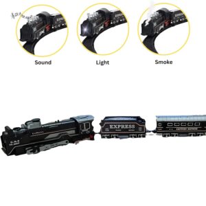 Train Set for Kids – Light & Sound Classic Vintage Engine with Smoke Effect, Rechargeable Battery, Type-C Cable, Water Dropper & Tracks – Battery Operated