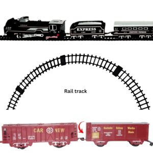 Train Set for Kids – Light & Sound Classic Vintage Engine with Smoke Effect, Rechargeable Battery, Type-C Cable, Water Dropper & Tracks – Battery Operated