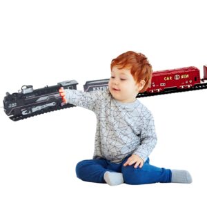 Train Set for Kids – Light & Sound Classic Vintage Engine with Smoke Effect, Rechargeable Battery, Type-C Cable, Water Dropper & Tracks – Battery Operated