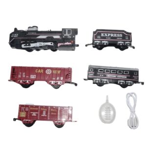 Train Set for Kids – Light & Sound Classic Vintage Engine with Smoke Effect, Rechargeable Battery, Type-C Cable, Water Dropper & Tracks – Battery Operated