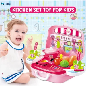 Kids Kitchen Play Set with wheel Carry Case | Pretend Cooking Toy with Pots | Fruits | Utensils & Stove | Portable Suitcase KitchenToy for Girls & Boys 3+ Years