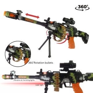 Army Style Machine Gun Toy for Kids with Realistic Bullets on Belt Movement, Music, Lights and Laser Light (25 Inch)