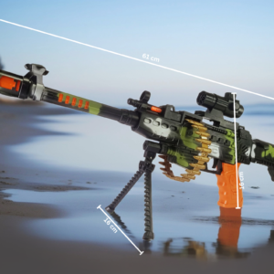 Army Style Machine Gun Toy for Kids with Realistic Bullets on Belt Movement, Music, Lights and Laser Light (25 Inch)