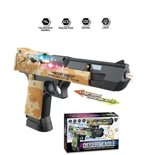 Desert Eagle Toy Gun for Kids | Police Army Style Pistol with Lights, Sounds, Moving Top Loader & Telescopic Barrel | Battery-Operated Electric Gun with Target Projection Color May Very - Image 2