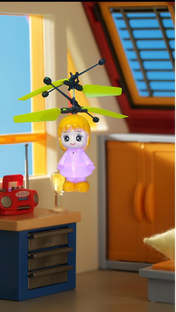 Flying Girl Helicopter Toy for Kids | Rechargeable Induction Flying Doll with LED Lights | Hand Sensor Control Automatic Flying Toy for Girls & Boys (Multicolor) - Image 4