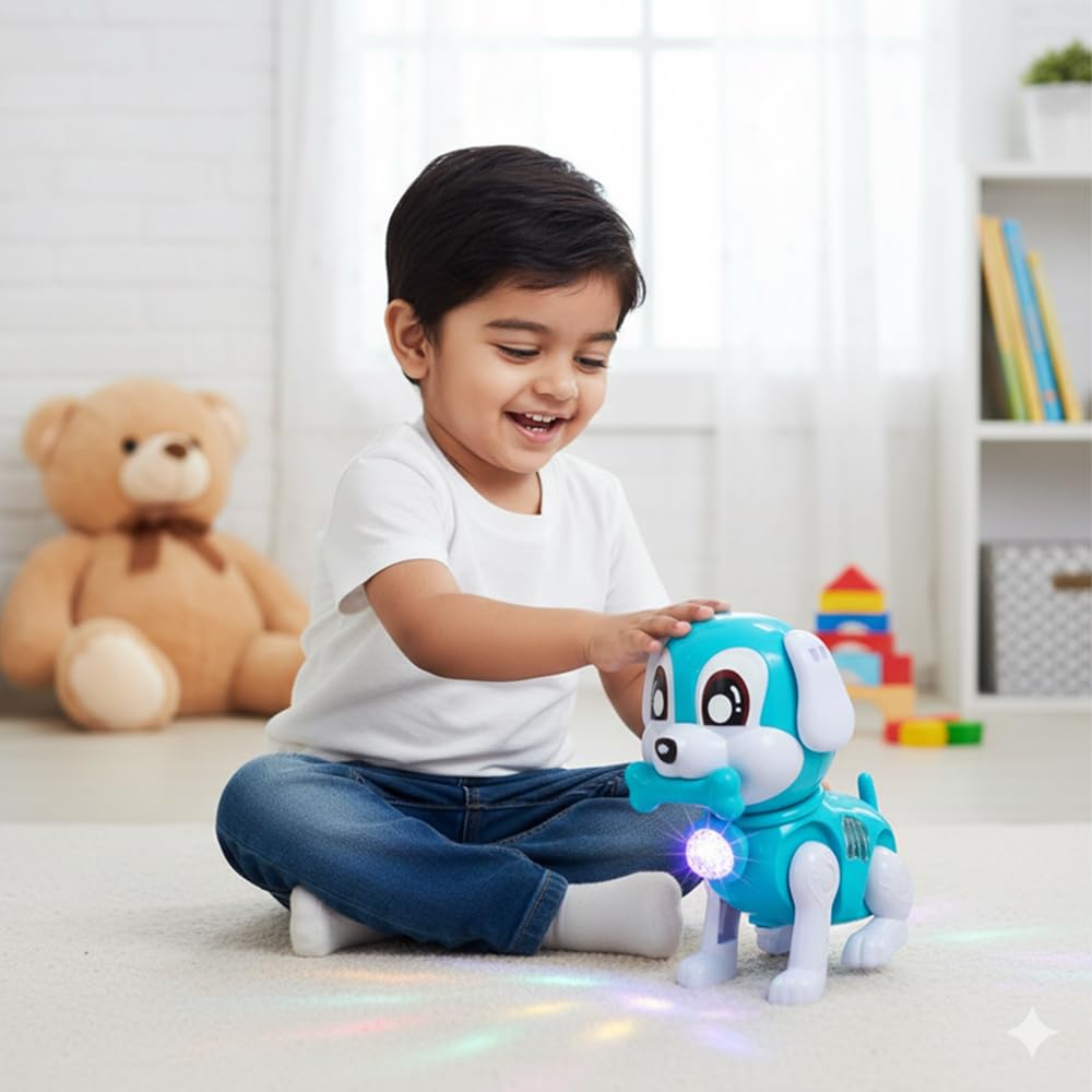 Smart Dog Electric Toy with Lights, Music and Walking Functions, Blue and White, Interactive Pet Toy - Image 4