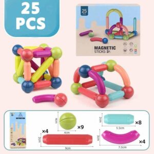 Magnetic Sticks Building Blocks for Kids Magnetic Toys for Boys Age 3+ Year Old Educational Stem Learning Magnet Stick with Balls Game Set (25 Pcs Magnetic Sticks-Ball)