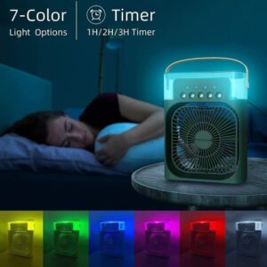 Mini Cooler for Room Cooling AC Portable Mini Fan Artic Cooler with 7 Colors LED Light, 1/2/3 H Timer, 3 Wind Speeds and 3 Spray Modes for Office,Home,Dorm,Travel1(Black)