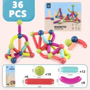 Magnetic Sticks Building Blocks for Kids Magnetic Toys for Boys Age 3+ Year Old Educational Stem Learning Magnet Stick with Balls Game Set (36 Pcs Magnetic Sticks-Ball) (Copy)