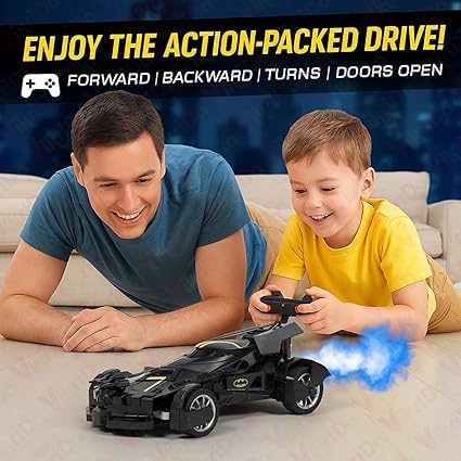 Batman Remote Control Car for Kids with Mist Spray Action Flashing Lights 10 Feet Range Rechargeable RC Car for Boys and Girls 3 Years+ (Black) - Image 5