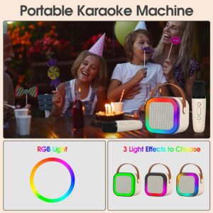 Karaoke Mic with Speaker for Singing Rechargeable Wireless Mini Portable Bluetooth Speaker Karaoke System for Home with Microphone & LED Lights Birthday Gift for Kids Toys for Girls Boys Adult
