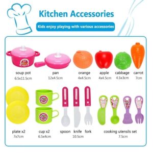 Kids Kitchen Play Set with wheel Carry Case | Pretend Cooking Toy with Pots | Fruits | Utensils & Stove | Portable Suitcase KitchenToy for Girls & Boys 3+ Years