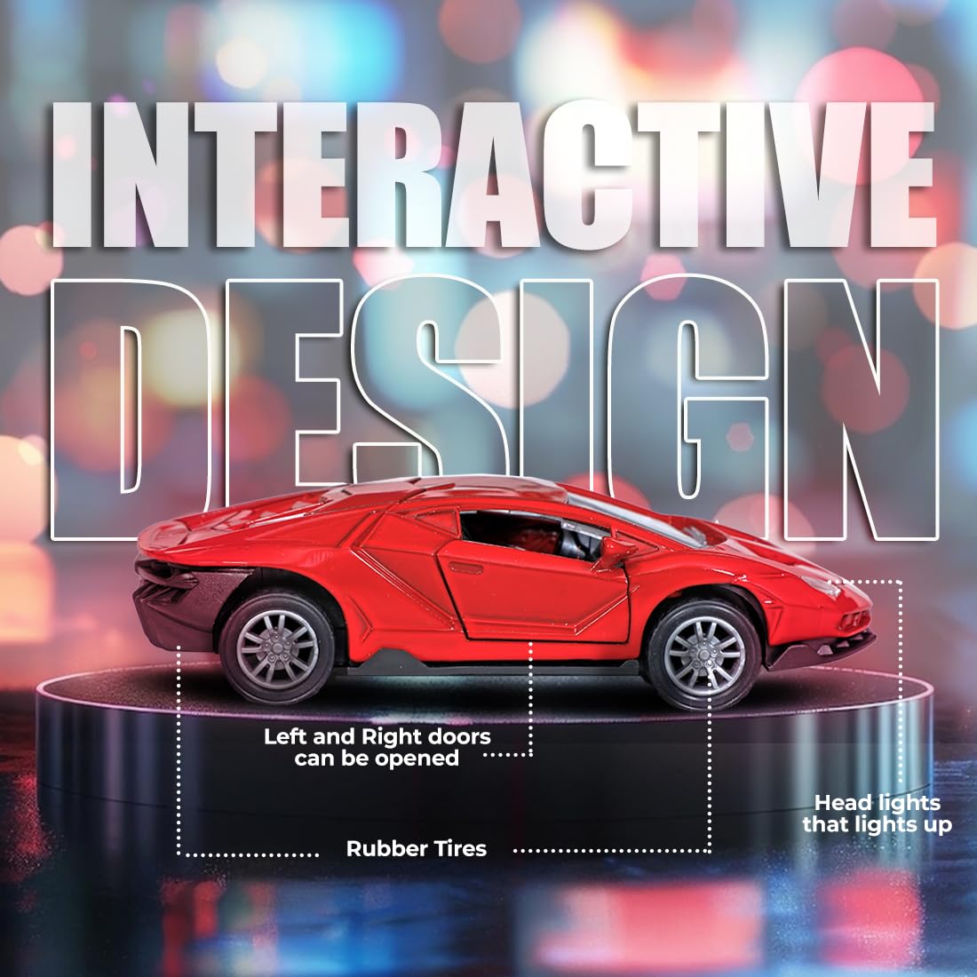 Lamborghini Toy Die-cast Model Car 1:32 Scale Metal Vehicle Pull Back Super High Speed Car with Openable Doors Miniature Realistic Vehicle for Kids Boys Girls - Image 5