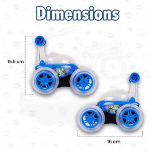 Rechargeable 5 Functions 360° Rotating & Rolling Big Stunt Car Toy with USB Cable & Remote Controller with Demo Feature | Blue Color, Power Source: Lithium Battery in Car