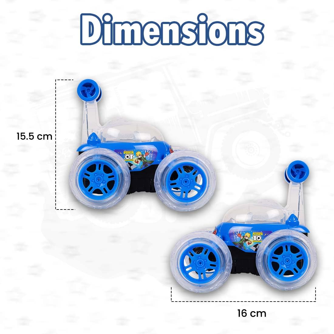 Rechargeable 5 Functions 360° Rotating & Rolling Big Stunt Car Toy with USB Cable & Remote Controller with Demo Feature | Blue Color, Power Source: Lithium Battery in Car - Image 2