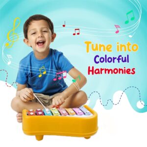 8 Tone Xylophone Learning Toys Kids Educational Knock Playing 2 in 1 Colorful Plastic Percussion Piano Toy (Multi Color)