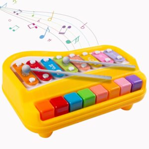 8 Tone Xylophone Learning Toys Kids Educational Knock Playing 2 in 1 Colorful Plastic Percussion Piano Toy (Multi Color)