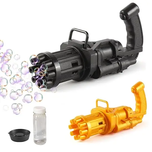 8 Hole Electric Gatling Bubble Gun for Kids with Soap Solution Indoor and Outdoor Toys for Toddlers Bubble Maker Gun Machine for Girls, Boys and for Parties (Multicolor, 3+ Year)