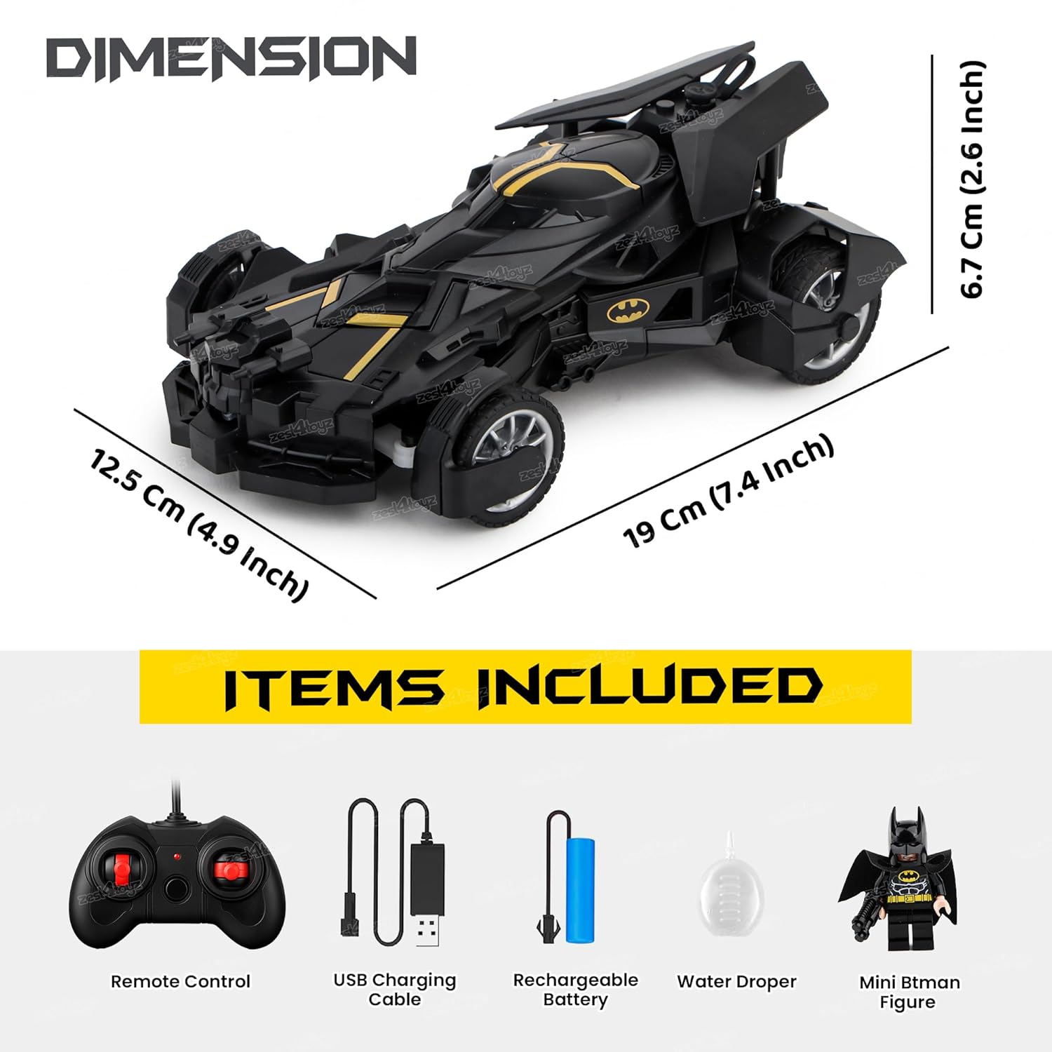 Batman Remote Control Car for Kids with Mist Spray Action Flashing Lights 10 Feet Range Rechargeable RC Car for Boys and Girls 3 Years+ (Black) - Image 4