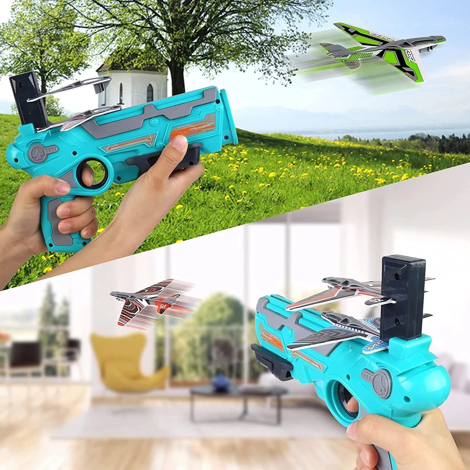 Catapult Toy Airplane, Pistol Shooting Game Toy Gun Air Battle Glider Airplane Launcher Toy for Kids Outdoor Sport Aircraft All Occasions Exciting and Fun Gift for Boys and Girls - Image 4