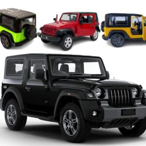 Mahindra Thar 4x4 Toy Car – 1:32 Die-Cast Metal SUV Model for Kids | Collectible Thar Car Toy with Pull Back Action, Rubber Tyres & Openable Doors | Miniature Jeep Toy (Yellow)