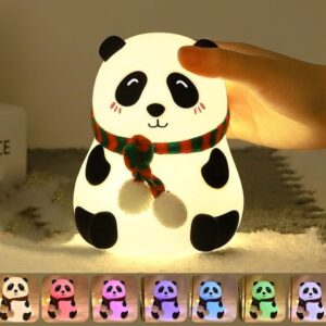 Rechargeable Silicone Panda Night Light for Kids | 7-Color LED Changing Lamp |Adorable Room Decor & Gift for Toddlers, Teens, & Valentine's Day Present|Soft Nightlight| Multicolour Light