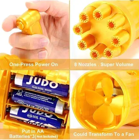 8 Hole Electric Gatling Bubble Gun for Kids with Soap Solution Indoor and Outdoor Toys for Toddlers Bubble Maker Gun Machine for Girls, Boys and for Parties (Multicolor, 3+ Year) - Image 4