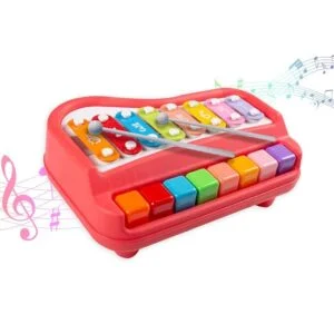 8 Tone Xylophone Learning Toys Kids Educational Knock Playing 2 in 1 Colorful Plastic Percussion Piano Toy (Multi Color)